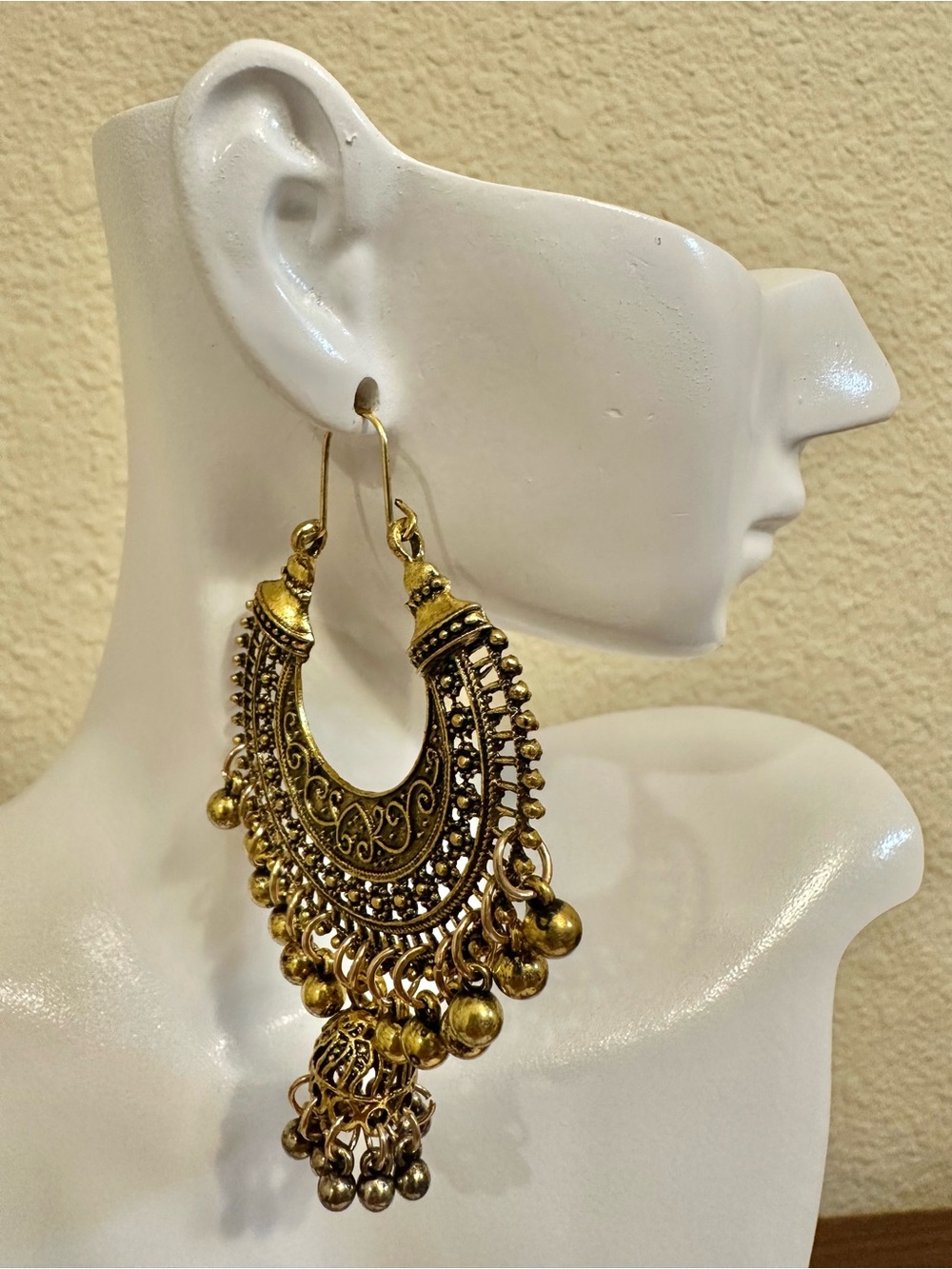 Antique Gold-Tone Filigree Chandbali Earrings